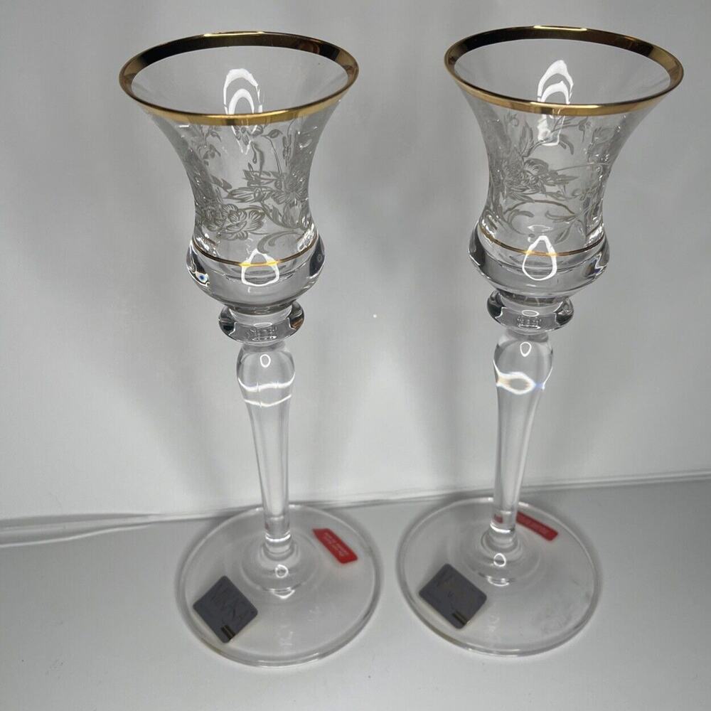 Mikasa Jamestown Candle Stick Holders (2) 7 7/8" Gold Trim Estate Find